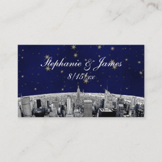 Tarjeta De Mesa Etched NYC Skyline 2 Blue Gold Star Place