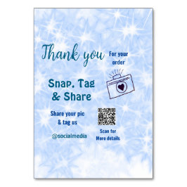 Tarjeta De Mesa Etiqueta de ajuste para compartir redes sociales q