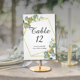 Tarjeta De Mesa Etiqueta de boda de follaje con brillo dorado de e