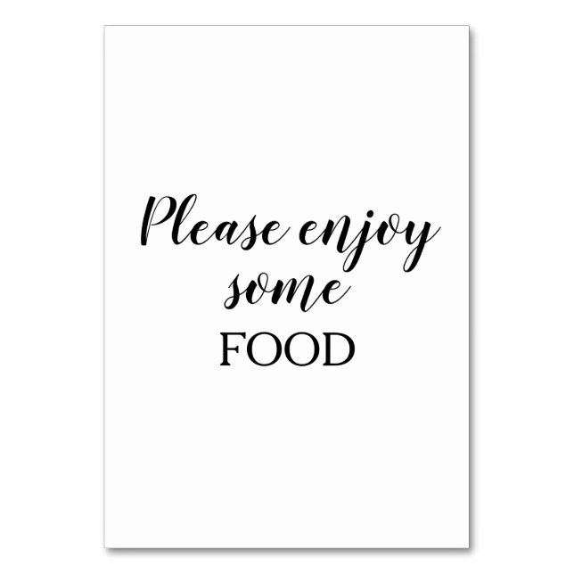 Tarjeta De Mesa Etiqueta simple de alimentos de caligrafía blanca  (Anverso)