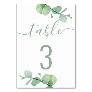 Tarjeta De Mesa Eucalipto acuarela. Boda de guión elegante