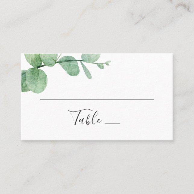 Tarjeta De Mesa Eucalipto acuarela. Elegante boda de vegetación (Anverso)
