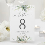 Tarjeta De Mesa Eucalipto Botánico Verdor Agua Elegante<br><div class="desc">Bonitos números de mesa boda con eucalipto acuarela y hojas de oro.</div>