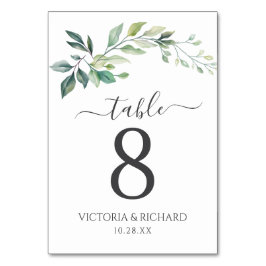 Tarjeta De Mesa Eucalipto Hojas Verde Modernas Acuarela