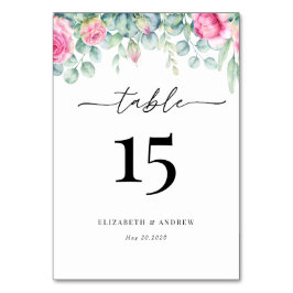 Tarjeta De Mesa Eucalipto Rosas | Boda Elegante Boho Verde