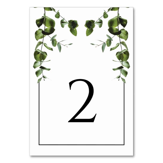 Tarjeta De Mesa Eucalipto ruso deja Boda (Anverso)