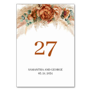 Tarjeta De Mesa Eucalipto terracota burgundy y pampas