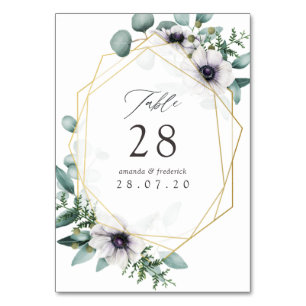 Tarjeta De Mesa Eucalyptus Anemone Geométrico Boda