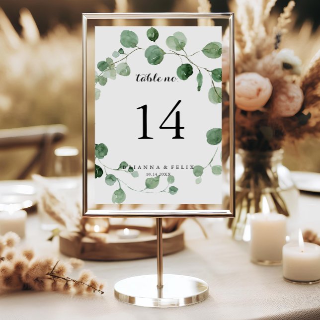 Tarjeta De Mesa Eucalyptus Boda de caligrafía moderna (Subido por el creador)