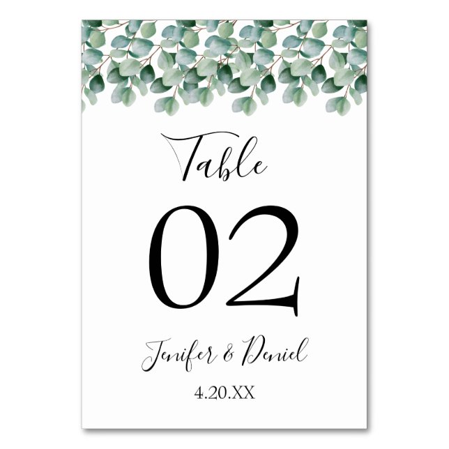Tarjeta De Mesa Eucalyptus Boda de Verdor Botánico (Anverso)