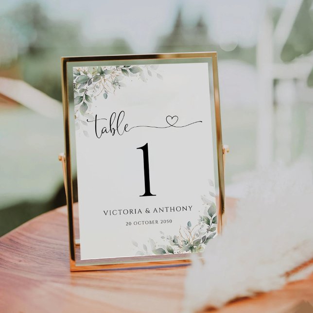 Tarjeta De Mesa Eucalyptus Boda Floral de oro Números de tabla (Subido por el creador)