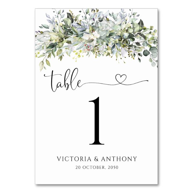 Tarjeta De Mesa Eucalyptus Boda Floral Números de tabla (Anverso)