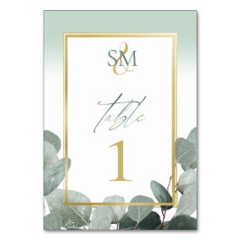 Tarjeta De Mesa Eucalyptus boda sage green monogram