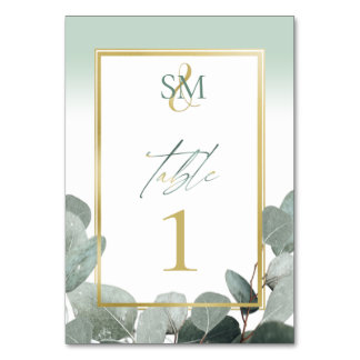 Tarjeta De Mesa Eucalyptus boda sage green monogram