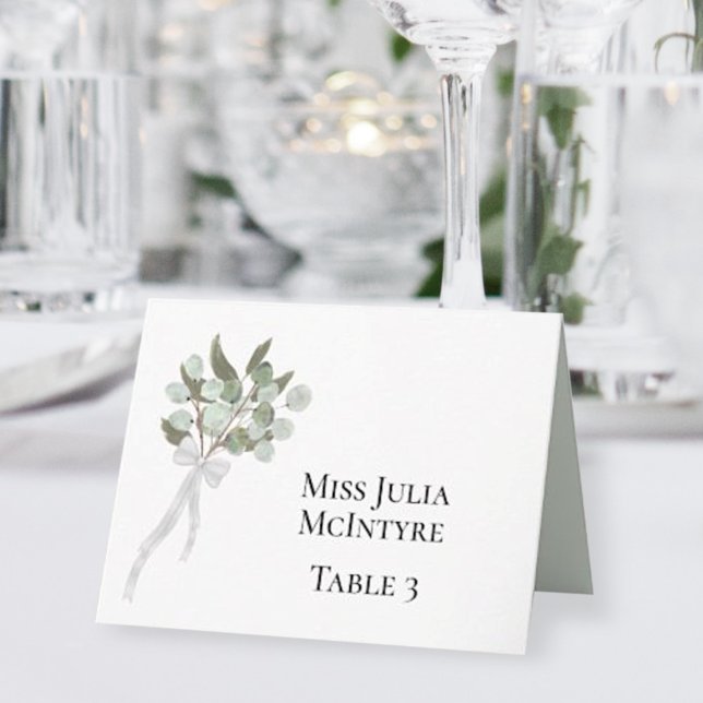 Tarjeta De Mesa Eucalyptus Bouquet Boda DIY Fold Place Card (Subido por el creador)