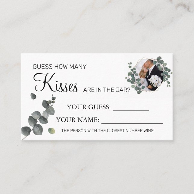 Tarjeta De Mesa Eucalyptus Cuántos besos juego de cartas Bridal Sh (Anverso)