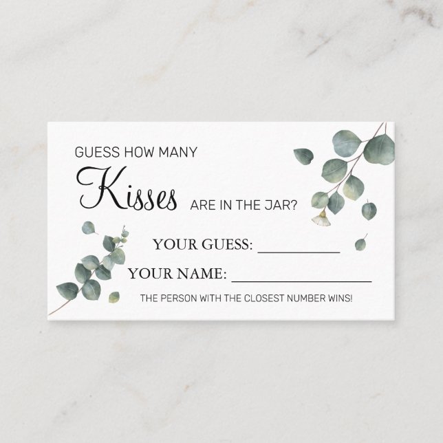 Tarjeta De Mesa Eucalyptus Cuántos besos juego de cartas Bridal Sh (Anverso)