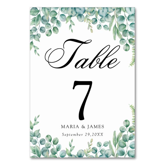 Tarjeta De Mesa Eucalyptus deja Boda (Anverso)