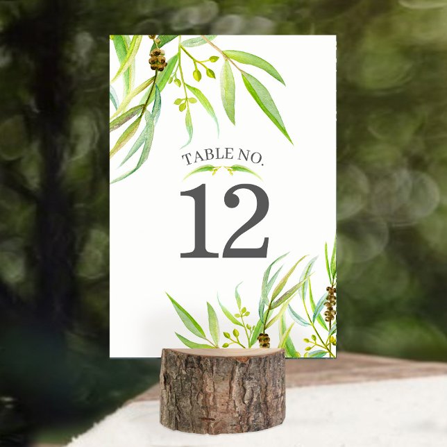 Tarjeta De Mesa Eucalyptus deja el evento de boda verde acuarela (Subido por el creador)