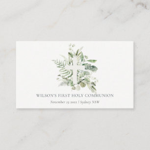 Tarjeta De Mesa Eucalyptus Fern Foliage Cross First Holy Communia
