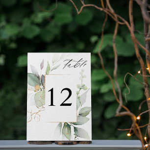 Tarjeta De Mesa Eucalyptus Glow y Gold Table Number