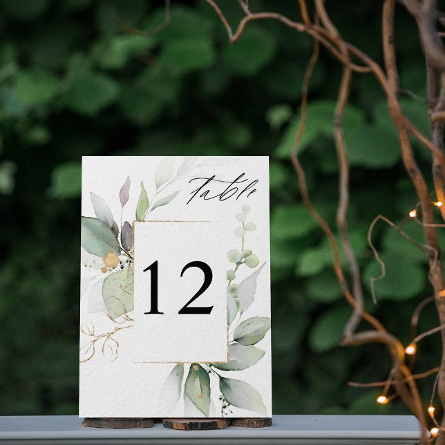 Tarjeta De Mesa Eucalyptus Glow y Gold Table Number (Subido por el creador)