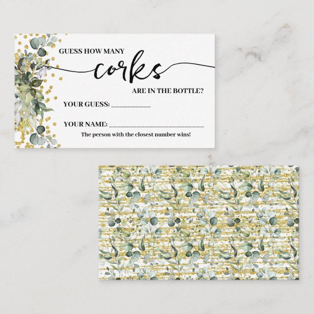 Tarjeta De Mesa Eucalyptus Gold How many Corks Shower Game Card (Anverso / Reverso)