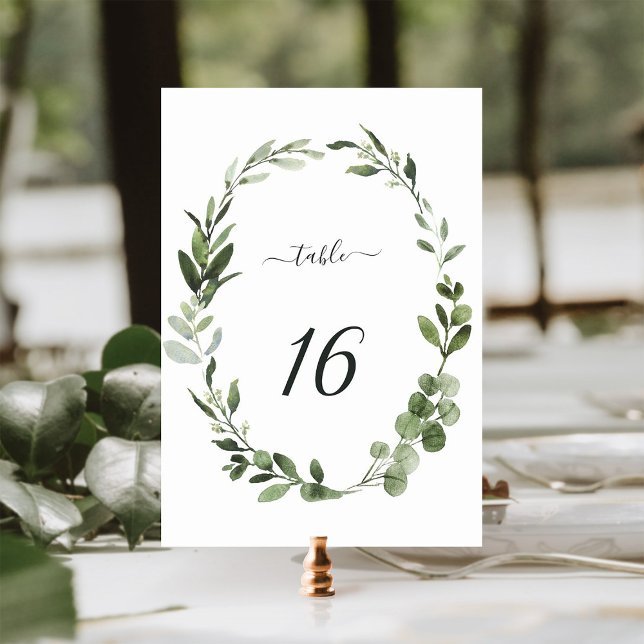 Tarjeta De Mesa Eucalyptus Green Wreath Boda de tabla (Subido por el creador)