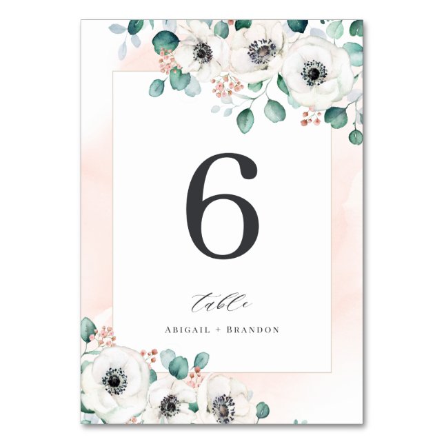 Tarjeta De Mesa Eucalyptus greenery anemone boda floral (Anverso)