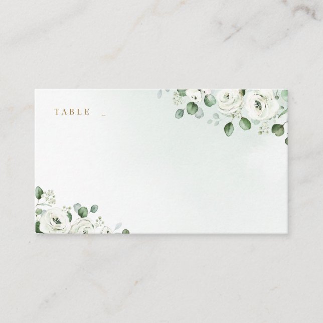 Tarjeta De Mesa Eucalyptus Greenery boda rústico floral blanca (Anverso)