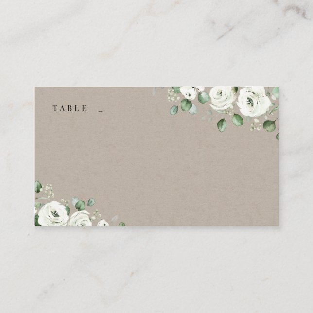 Tarjeta De Mesa Eucalyptus Greenery boda rústico floral blanca (Anverso)
