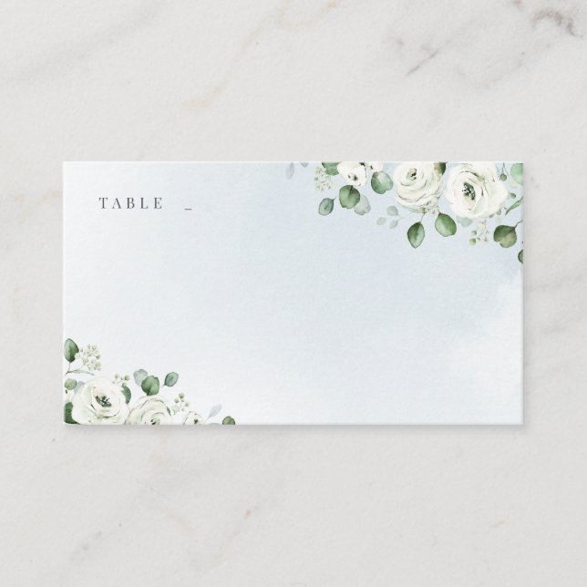 Tarjeta De Mesa Eucalyptus Greenery boda rústico floral blanca (Anverso)
