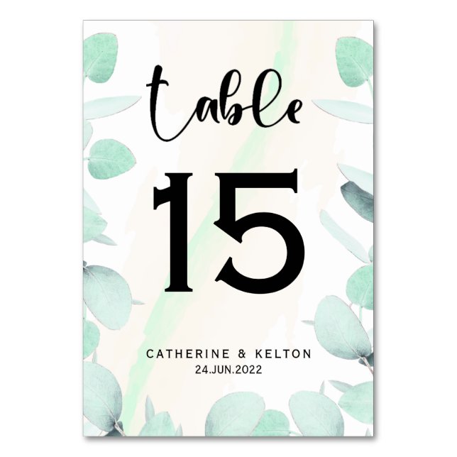 Tarjeta De Mesa Eucalyptus Greenery Simple y Moderno (Anverso)