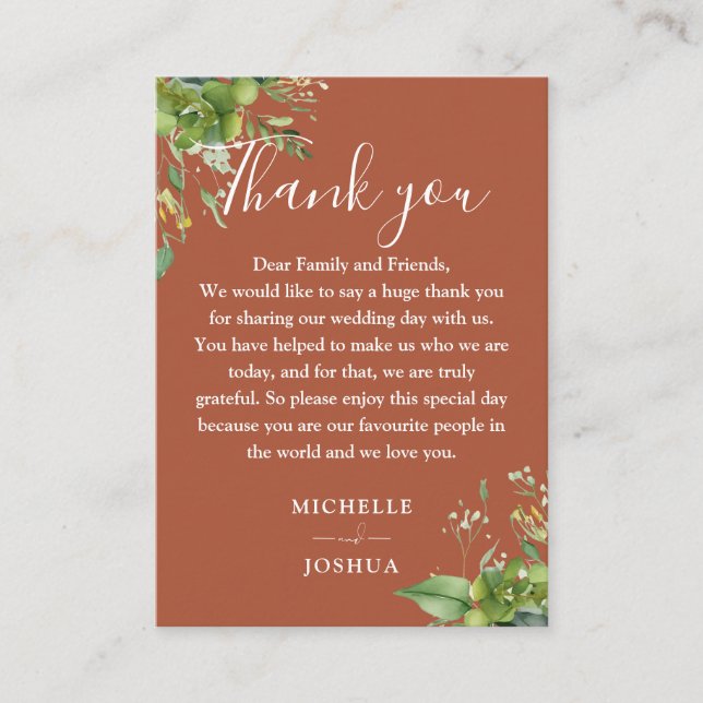 Tarjeta De Mesa Eucalyptus Greenery Terracotta Boda Gracias (Anverso)
