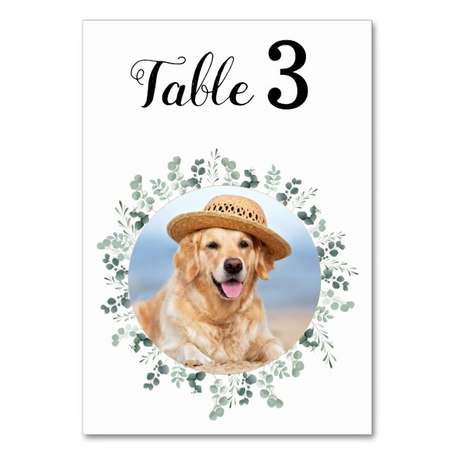 Tarjeta De Mesa Eucalyptus Modern Elegant Photo Boda (Anverso)