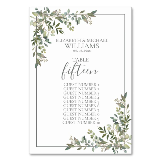 Tarjeta De Mesa Eucalyptus Nombre de Invitado Verde Sage Botánico (Anverso)