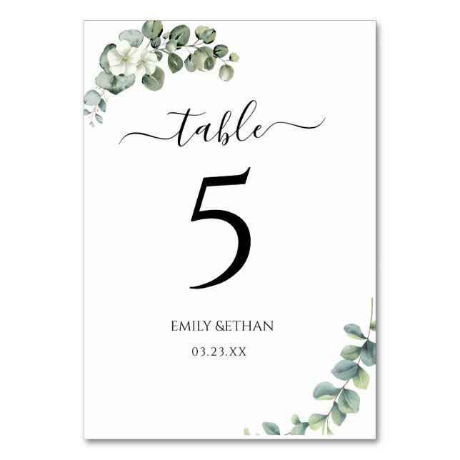 Tarjeta De Mesa Eucalyptus Rustic Greenery Boda (Anverso)