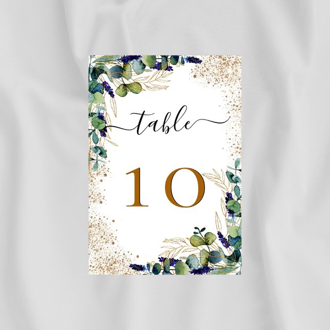 Tarjeta De Mesa Eucalyptus verde purpurina elegante oro (Subido por el creador)