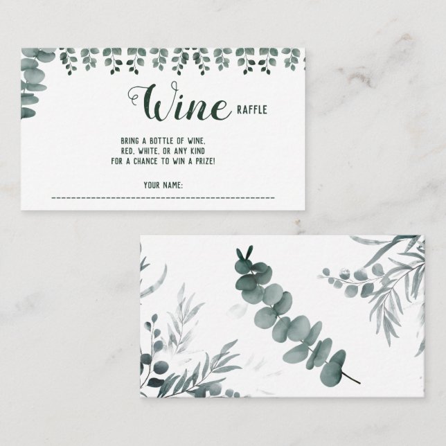 Tarjeta De Mesa Eucalyptus Wine Raffle Boda Bridal Shower (Anverso / Reverso)