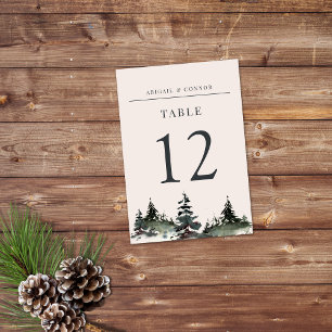 Tarjeta De Mesa Evergreen Mountain Mist Rústico Invierno Gris Blan
