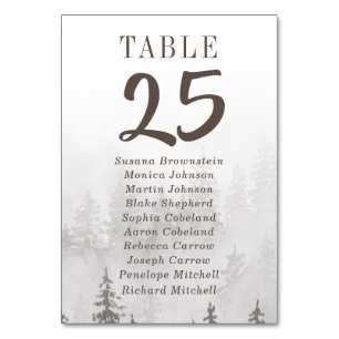 Tarjeta De Mesa Evergreens en los nombres de invitados grises del 