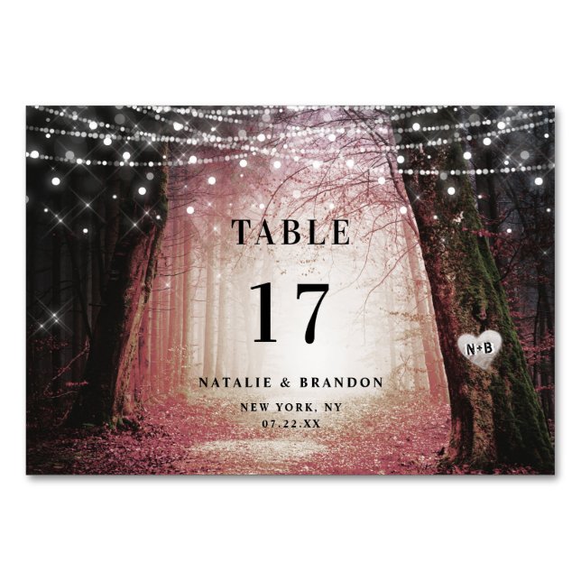 Tarjeta De Mesa Evermore | Bosque lechero encantado | Boda rosa (Anverso)