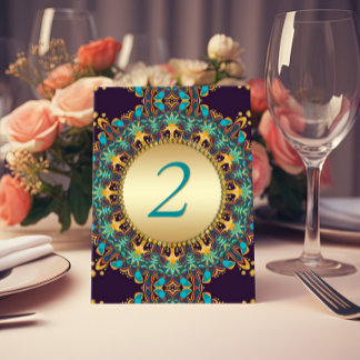 Tarjeta De Mesa Exótico Turquesa Azul Oscuro Oro Tribal Bohemiando