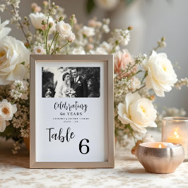 Tarjeta De Mesa Exquisite Black White Elegant Wedding Anniversarie