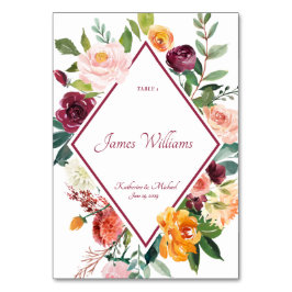 Tarjeta De Mesa Fall Flowers Wine Red Rustic Place Card