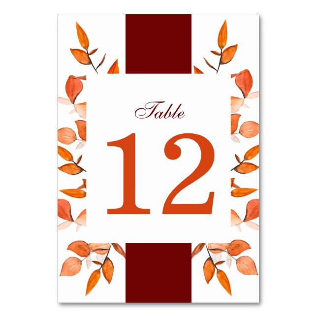 Tarjeta De Mesa Fall Leaves Quemadas Naranja Boda Recepción (Anverso)