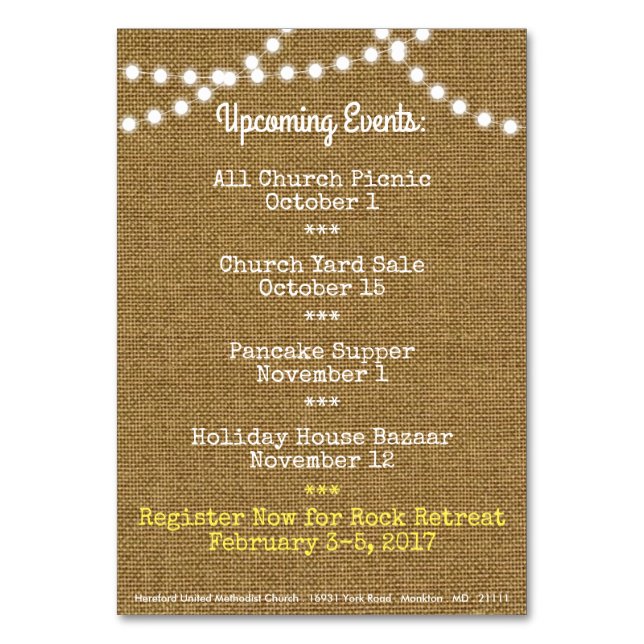Tarjeta De Mesa Fall Next Events Church Table Card (Reverso)