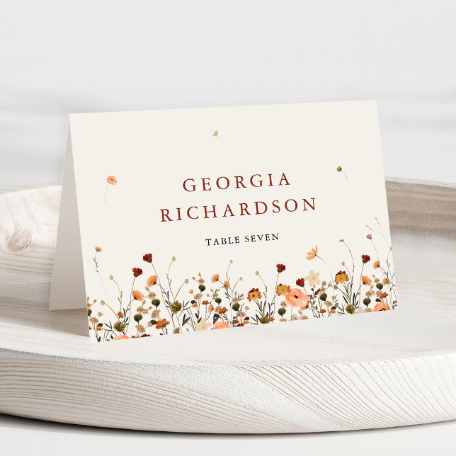 Tarjeta De Mesa Fall Wildflower Garden Boho boda Place Card (Fall Wildflower Garden Floral Boho Autumn chic wedding personalized guest name place card)