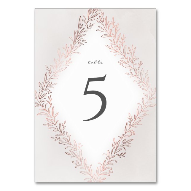 Tarjeta De Mesa Falsa rosa dorada boda botánica elegante (Anverso)