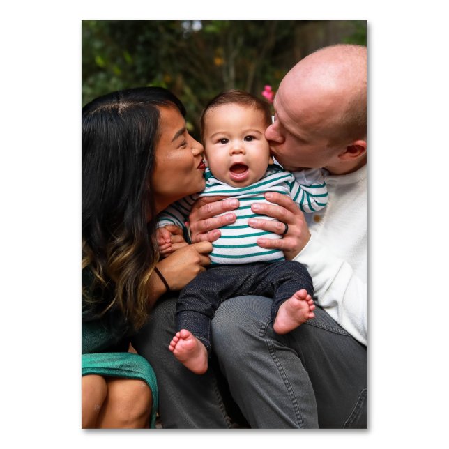 Tarjeta De Mesa Familia personalizada de dos fotos de doble cara (Anverso)